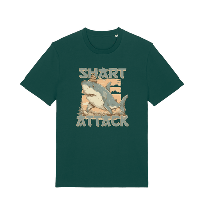 green funny animal t-shirt with a shark graphic and 'Shark Attack' text 