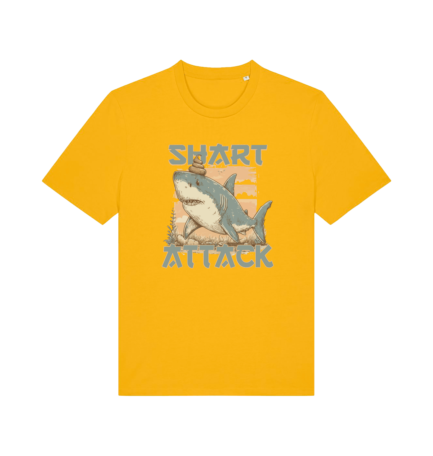 yellow funny animal t-shirt with a shark graphic and 'Shark Attack' text 