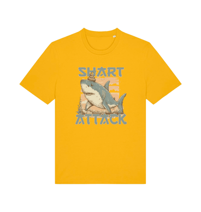 yellow funny animal t-shirt with a shark graphic and 'Shark Attack' text 