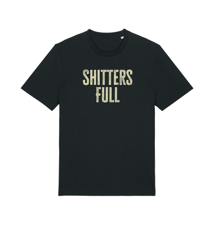 black funny t-shirt withthe slogan 'shitters full'