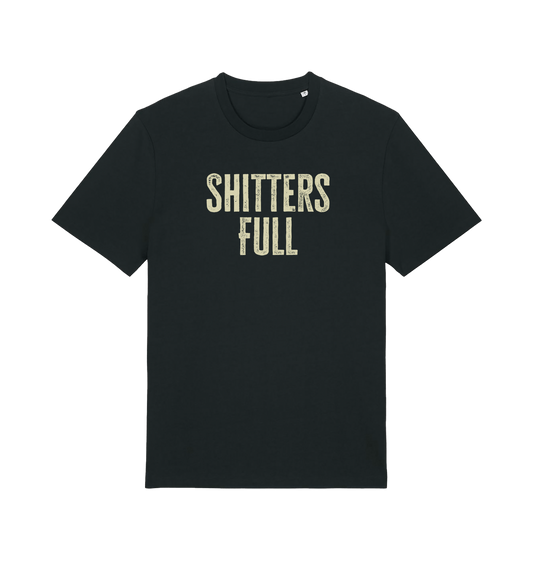 black funny t-shirt withthe slogan 'shitters full'