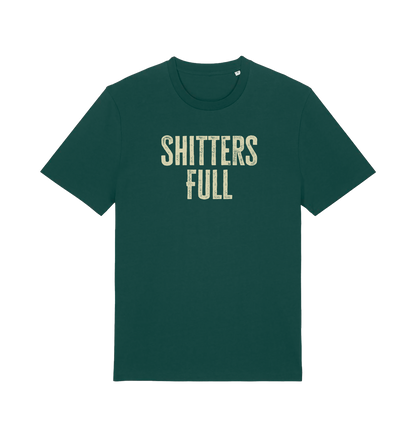 green funny t-shirt withthe slogan 'shitters full'
