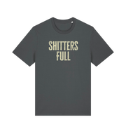 grey funny t-shirt withthe slogan 'shitters full'