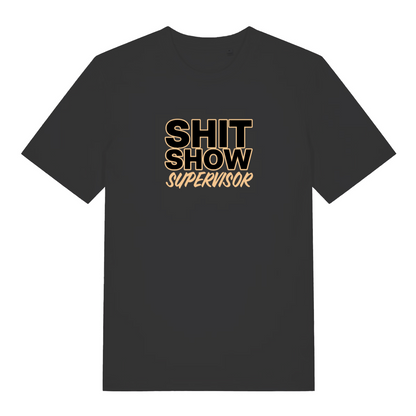 black women's funny slogan t-shirt with the text 'shit show supervisor'