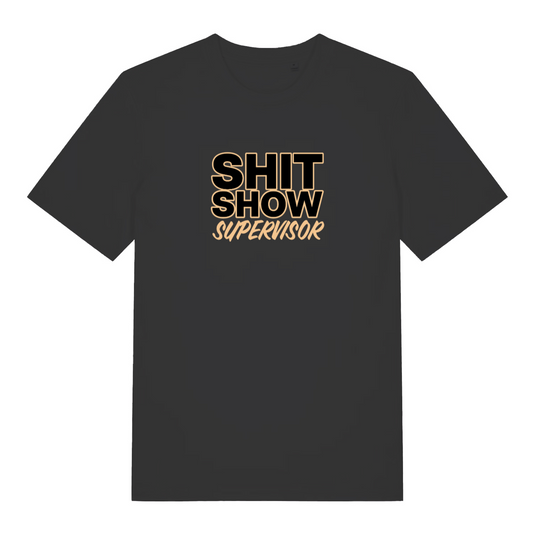 black women's funny slogan t-shirt with the text 'shit show supervisor'