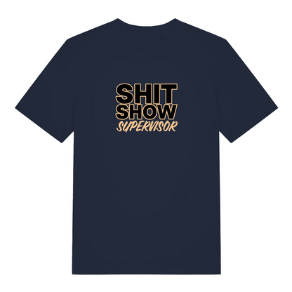 navy women's funny slogan t-shirt with the text 'shit show supervisor'