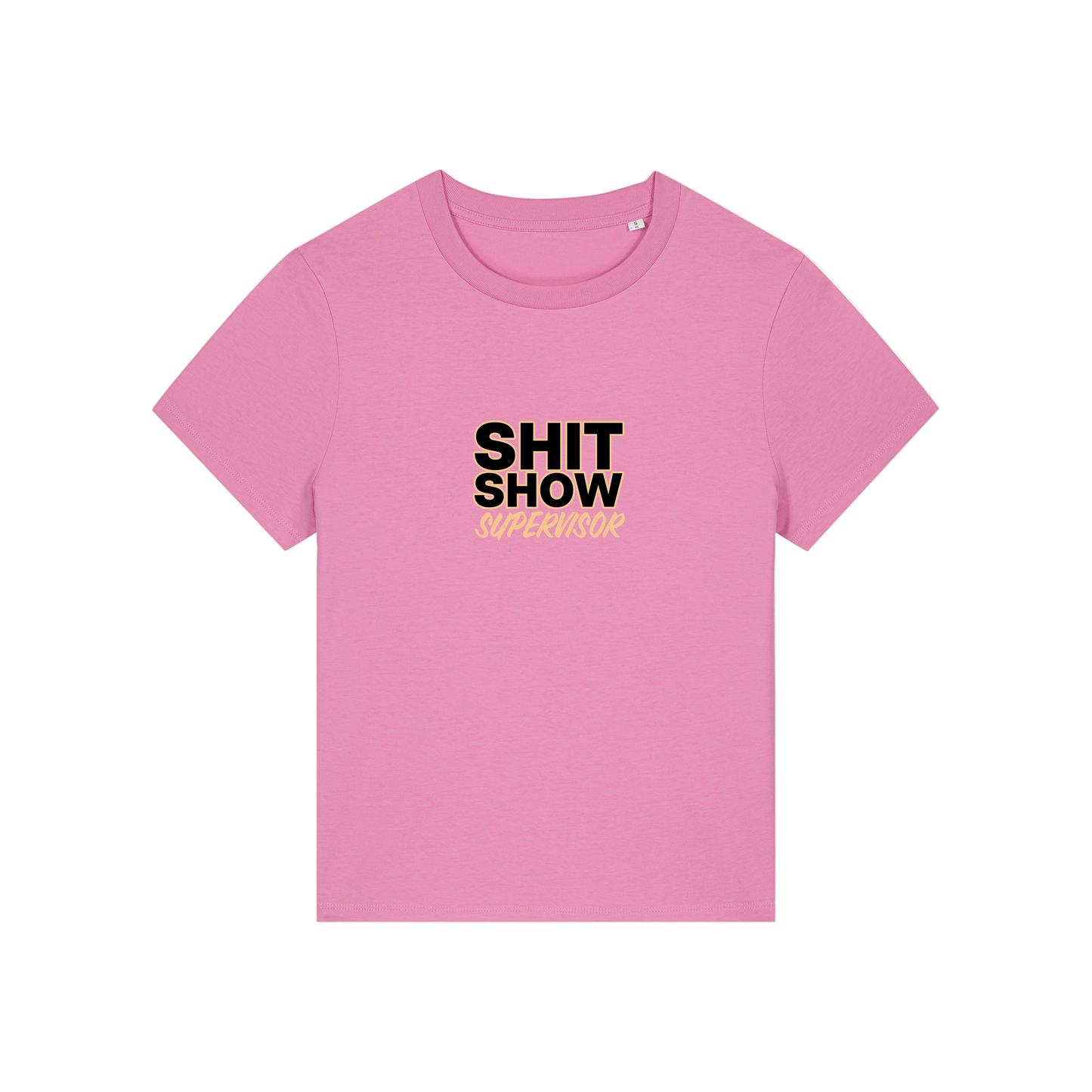 pink slogan t-shirt that reads 'shit show supervisor'