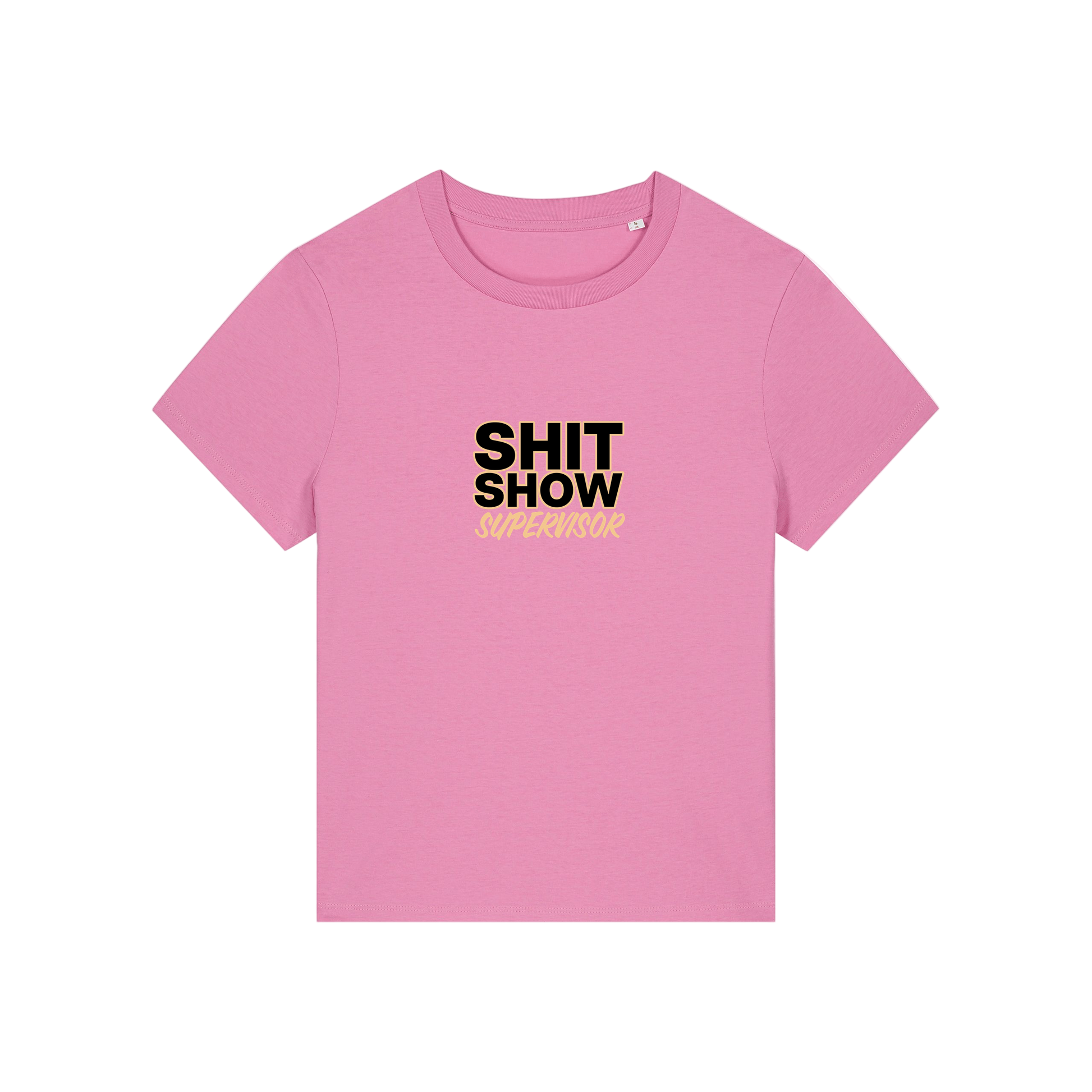pink slogan t-shirt that reads 'shit show supervisor'