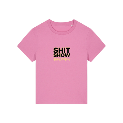 pink slogan t-shirt that reads 'shit show supervisor'