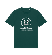 green sarcastic t-shirt with the slogan 'silence is golden duct tape is silver'