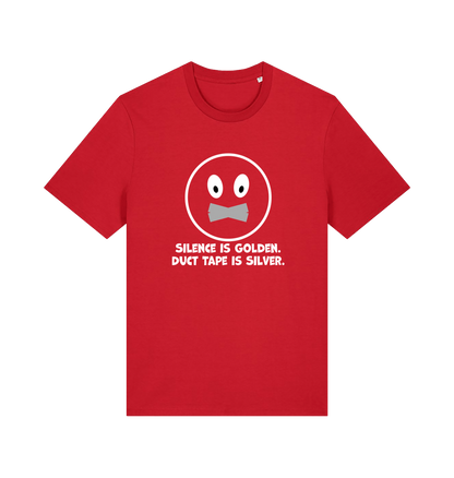 red sarcastic t-shirt with the slogan 'silence is golden duct tape is silver'