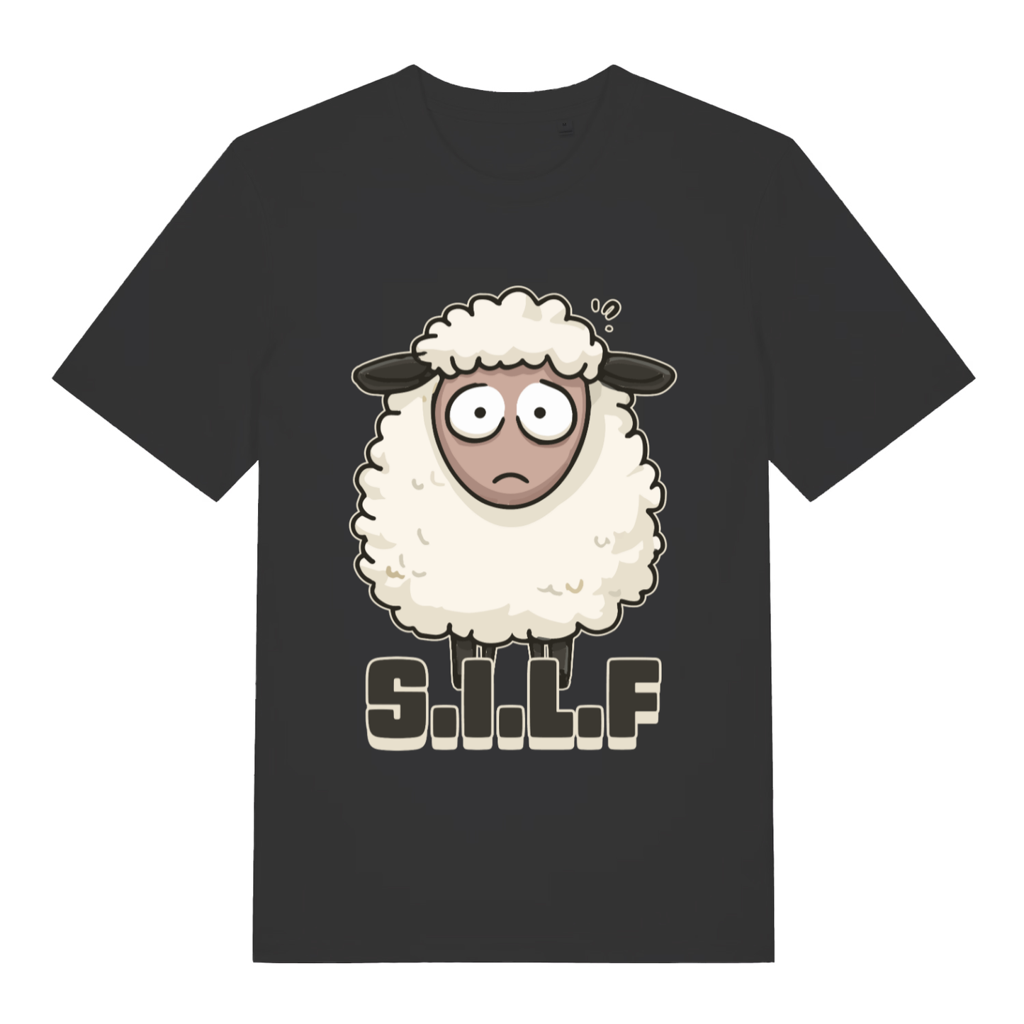 Black S.I.L.F funny animal graphic t-shirt with cartoon sheep design  