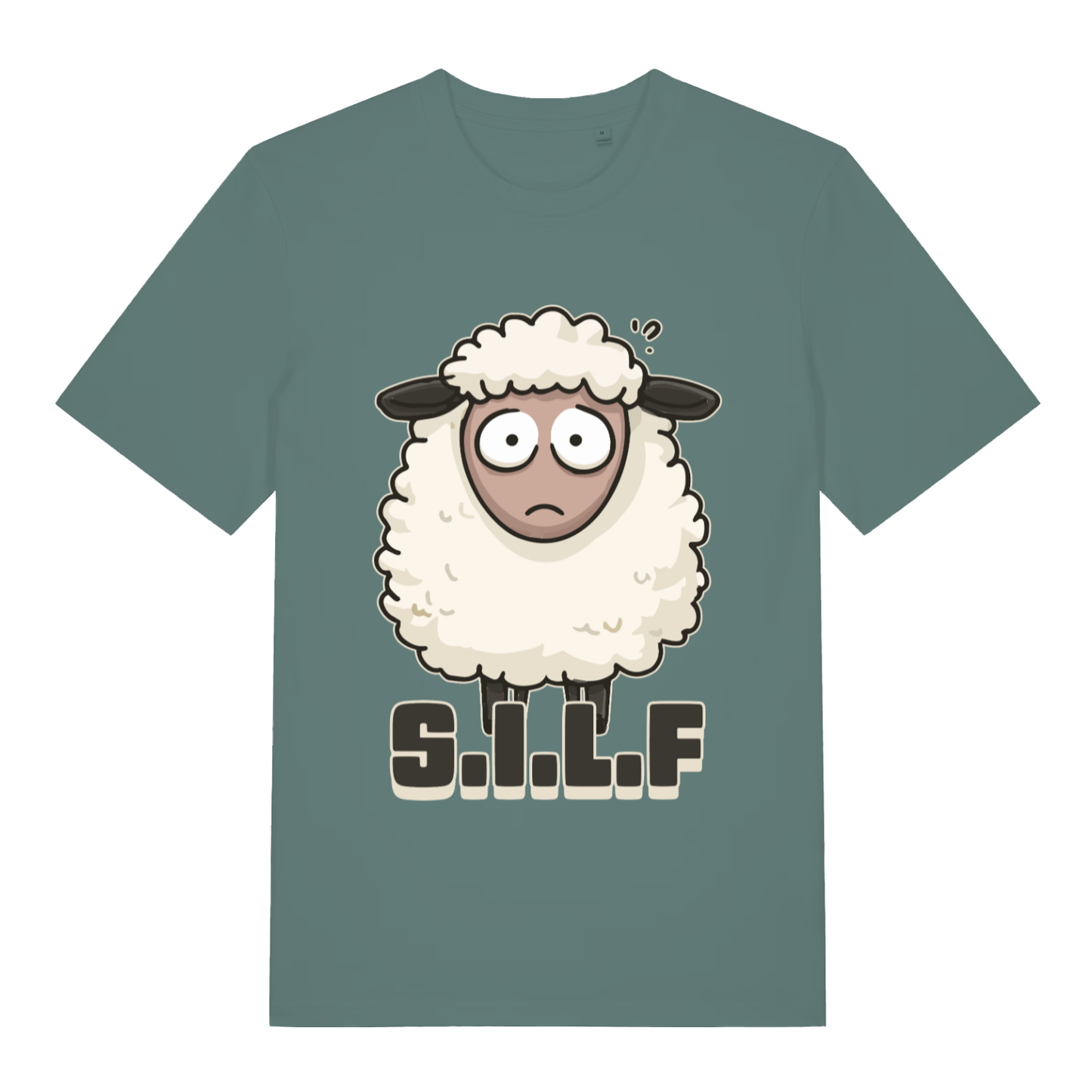 Green S.I.L.F funny animal graphic t-shirt featuring witty sheep pun artwork  