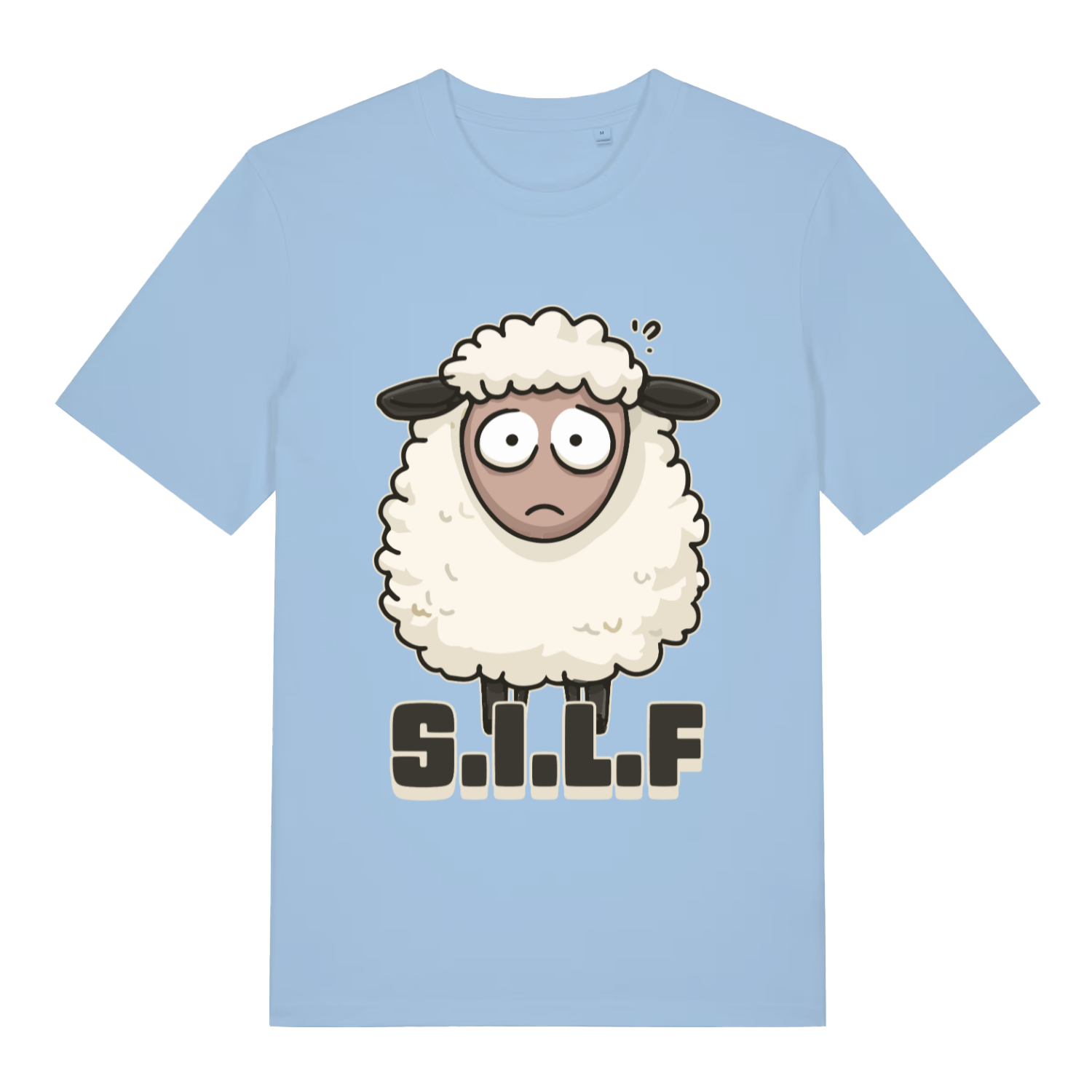 Light blue S.I.L.F funny animal graphic t-shirt with classic sheep I’d like to lettering  