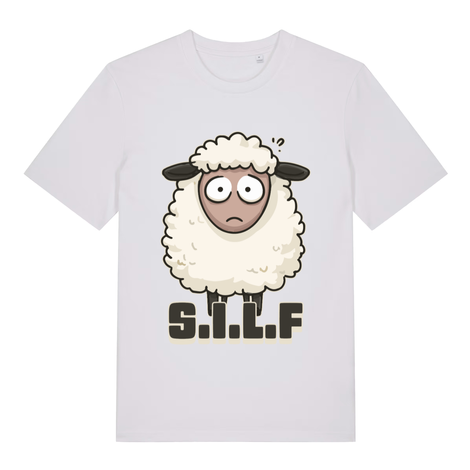White S.I.L.F funny animal graphic t-shirt with bold S.I.L.F sheep design  