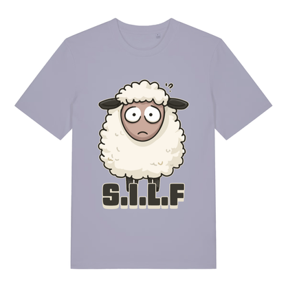 Lavender S.I.L.F funny animal graphic t-shirt with cartoon sheep design  