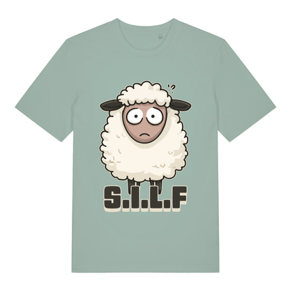 Light green S.I.L.F funny animal graphic t-shirt with classic sheep I’d like to lettering  