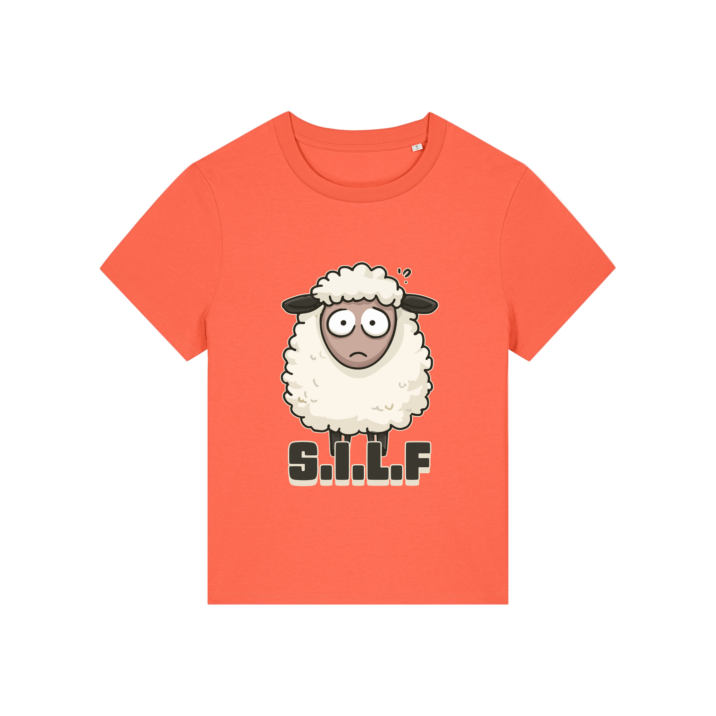 orange funny animal t-shirt with the graphic of a sheep and the letters 'silf'