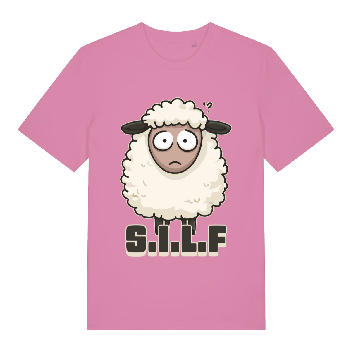 Pink S.I.L.F funny animal graphic t-shirt with bold S.I.L.F sheep design  