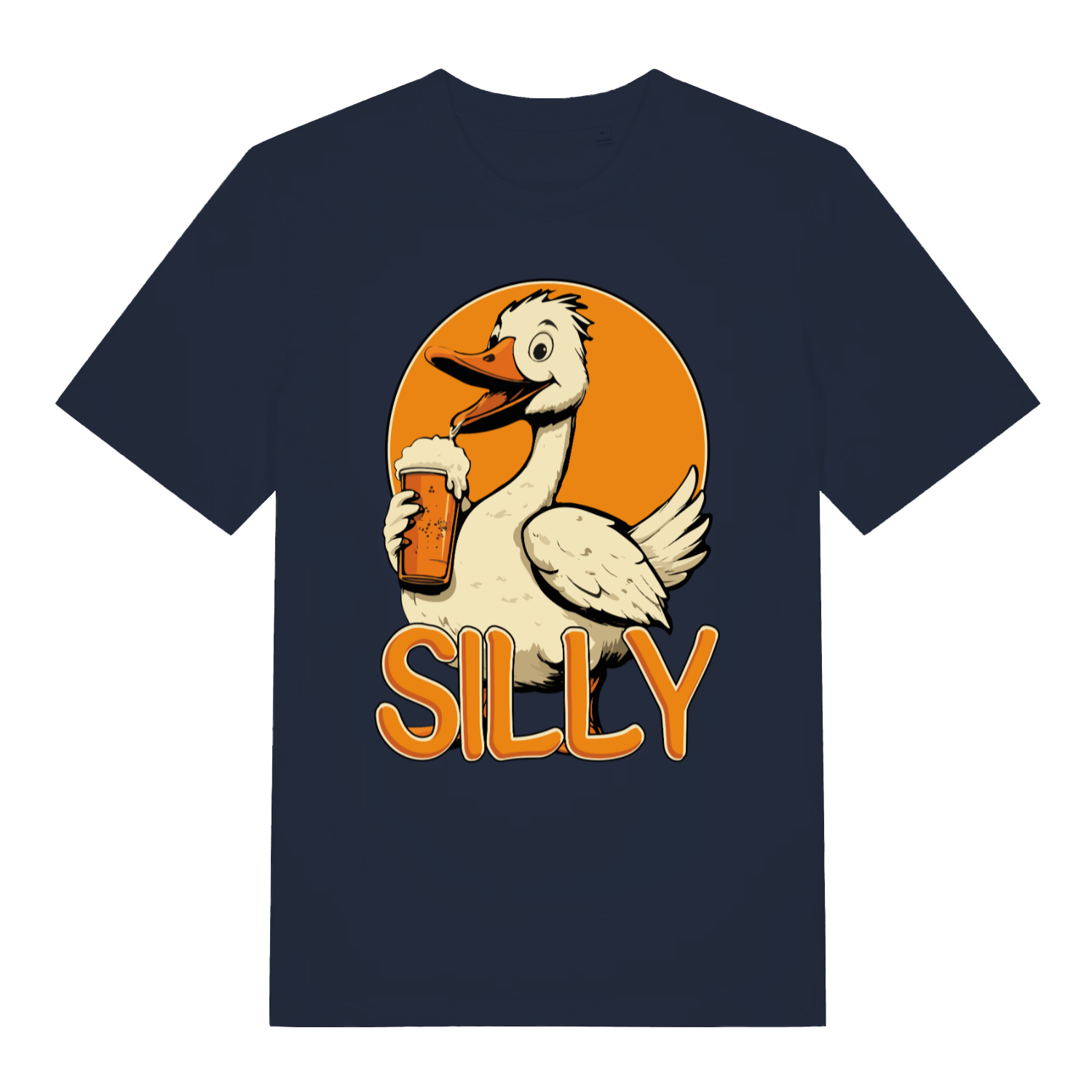 Navy Silly Goose funny animal graphic t-shirt with classic silly goose lettering  