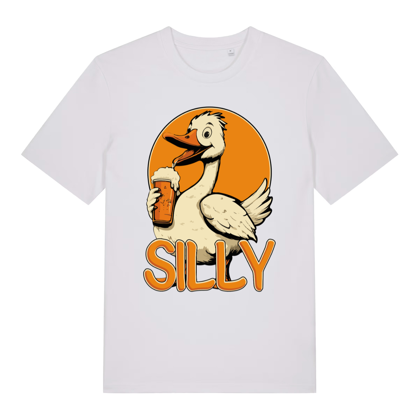 White Silly Goose funny animal graphic t-shirt showing cheeky beer goose print  