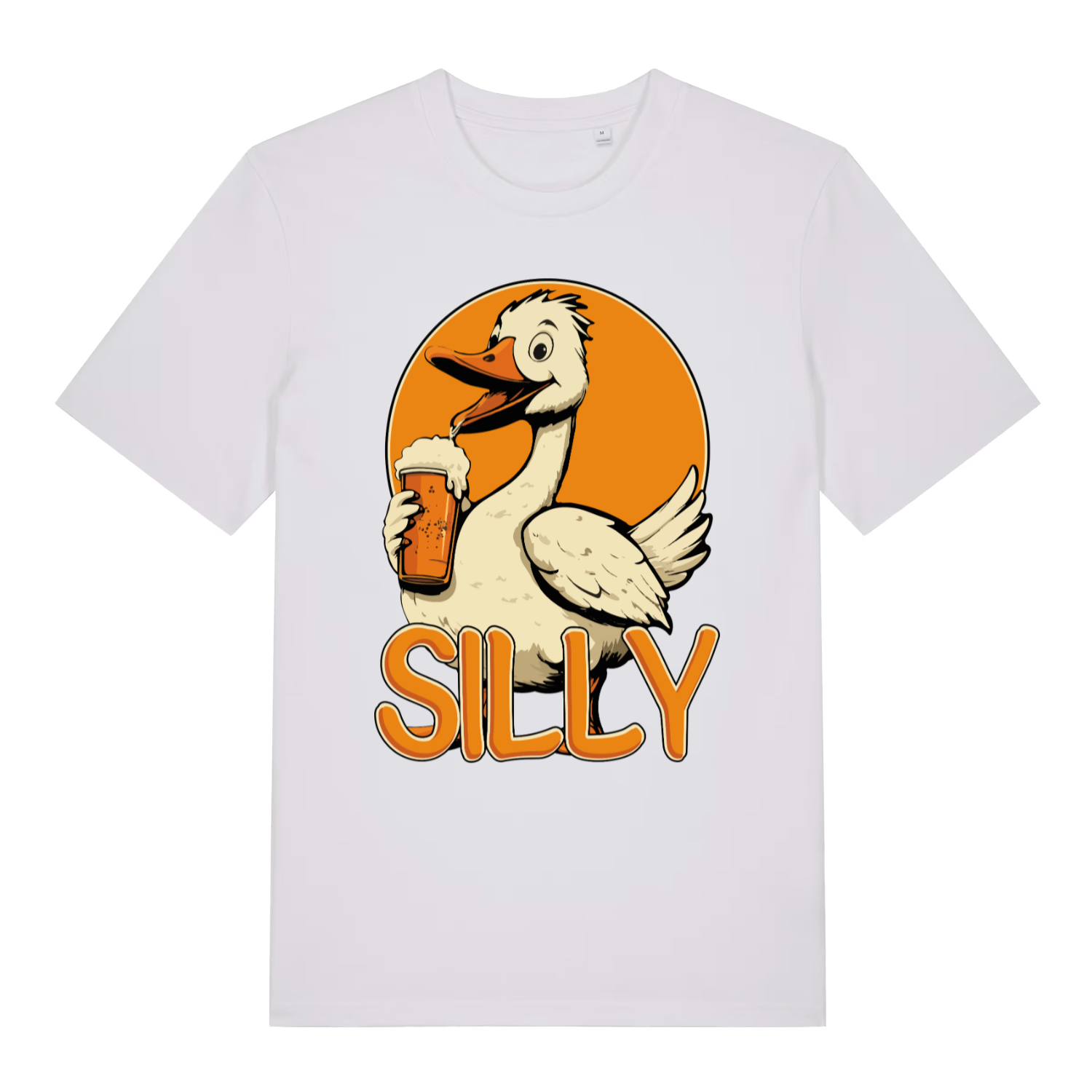 White Silly Goose funny animal graphic t-shirt showing cheeky beer goose print  