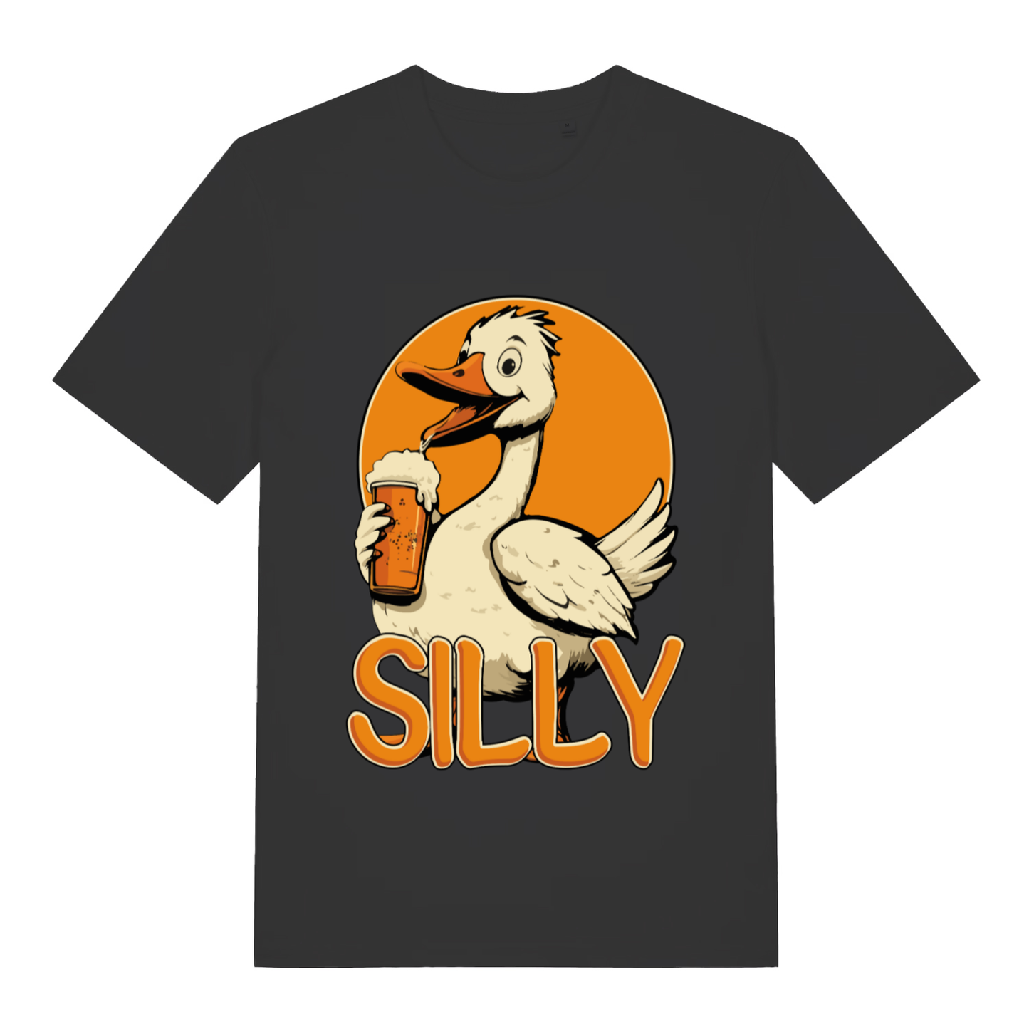 Black Silly Goose funny animal graphic t-shirt with beer-drinking goose design  