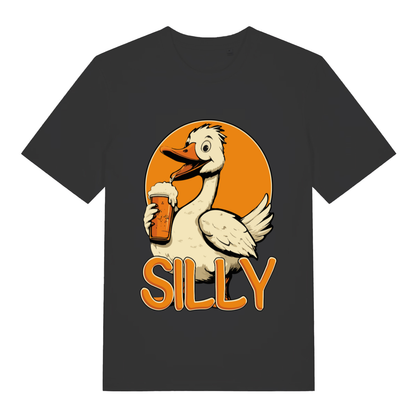 Black Silly Goose funny animal graphic t-shirt with beer-drinking goose design  