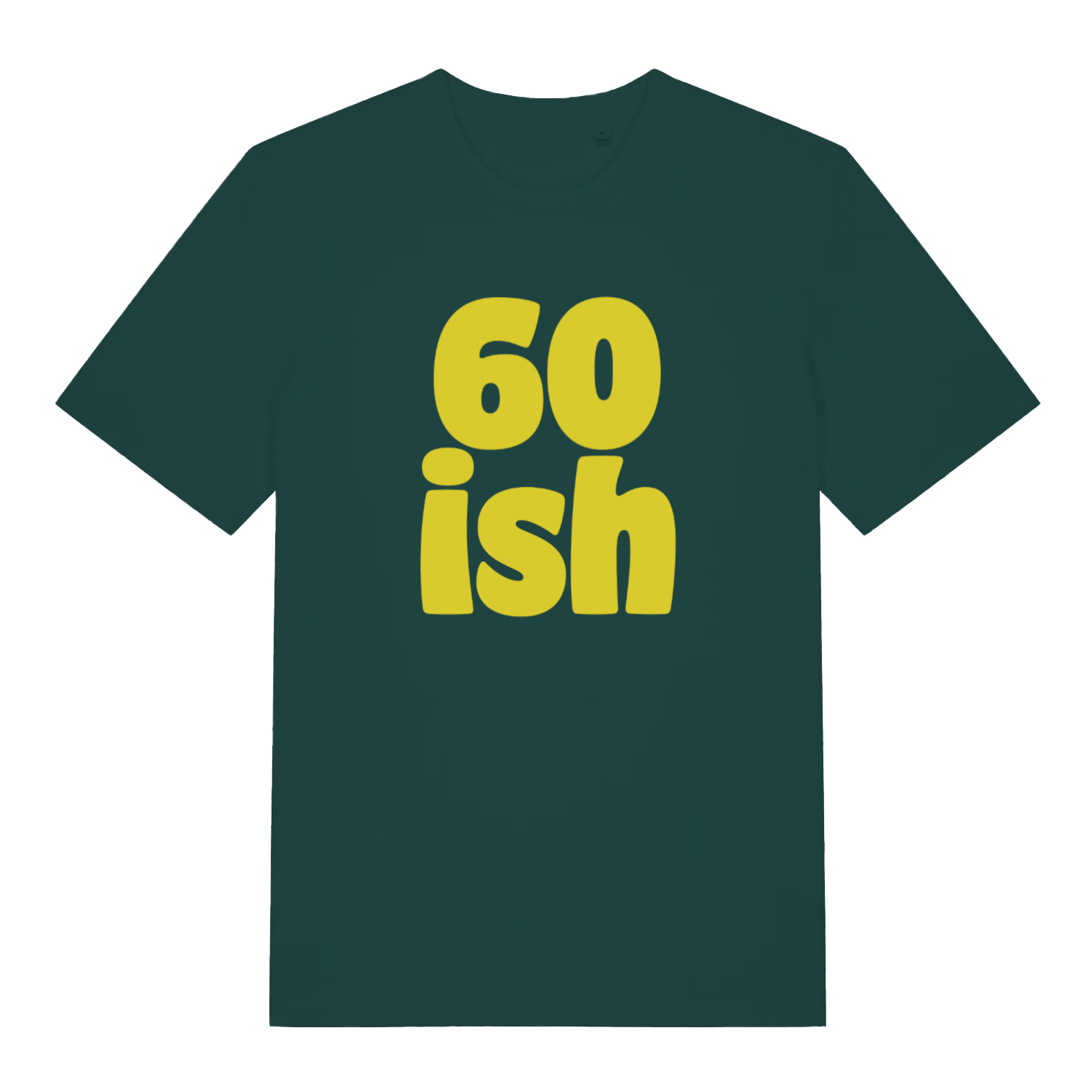 Glazed green 60 Ish funny slogan t-shirt with bold yellow 60 ish lettering  