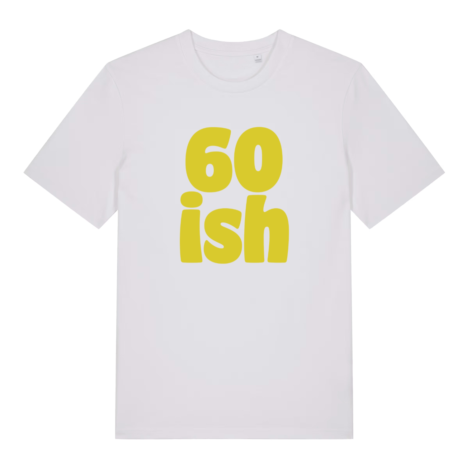 White 60 Ish funny slogan t-shirt showing witty age-related graphic  