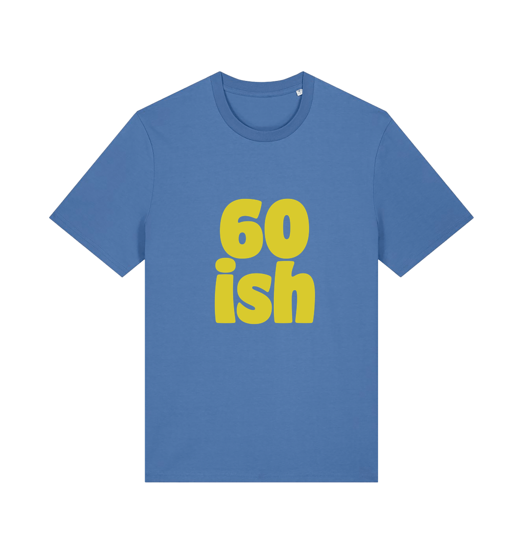 blue birthday t-shirt with the slogan '60 ish'