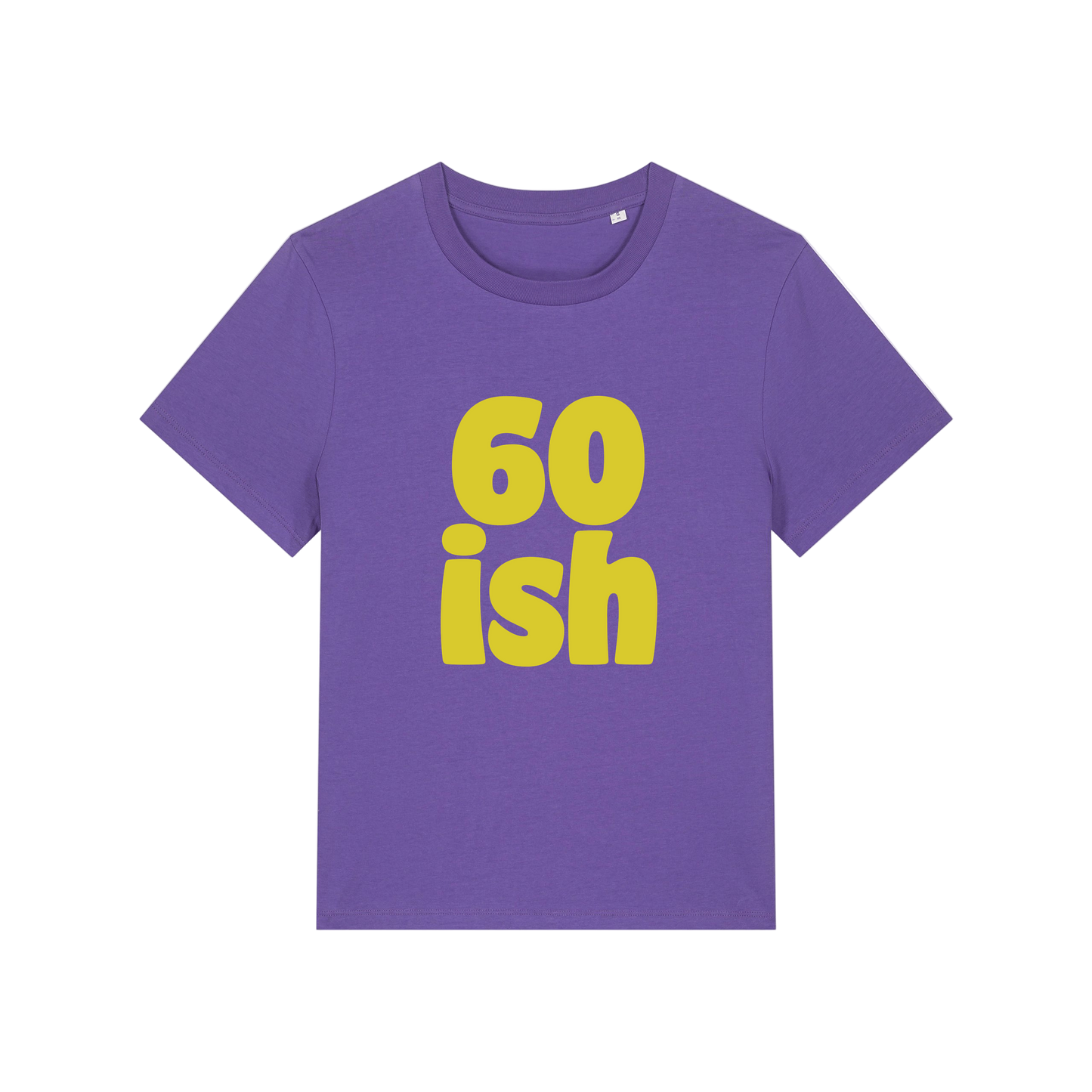 purple slogan t-shirt with '60 ish'