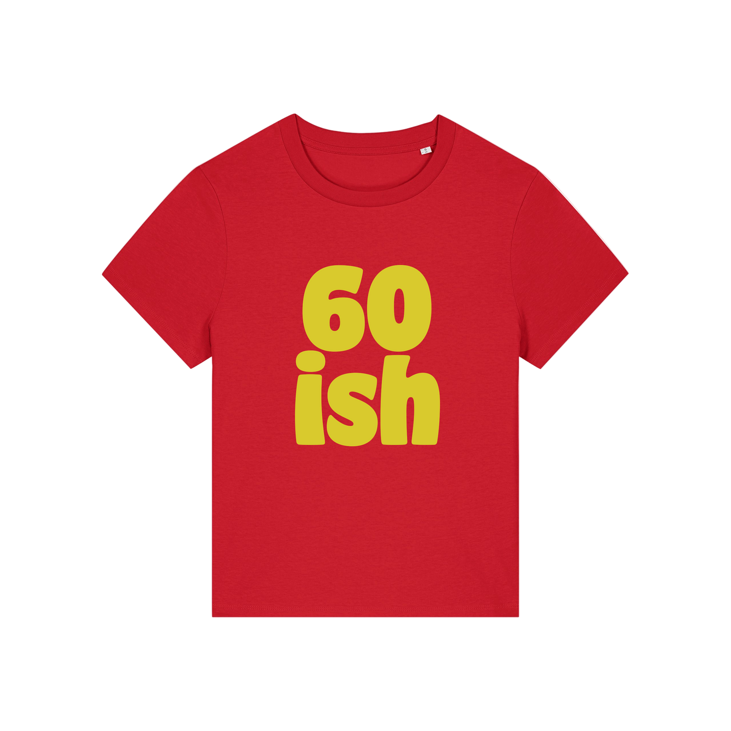red slogan t-shirt with '60 ish'