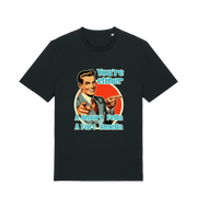 black funny graphic t-shirt with a man pointing his fingers and the slogan 'you're either a smart fella or a fart smella'