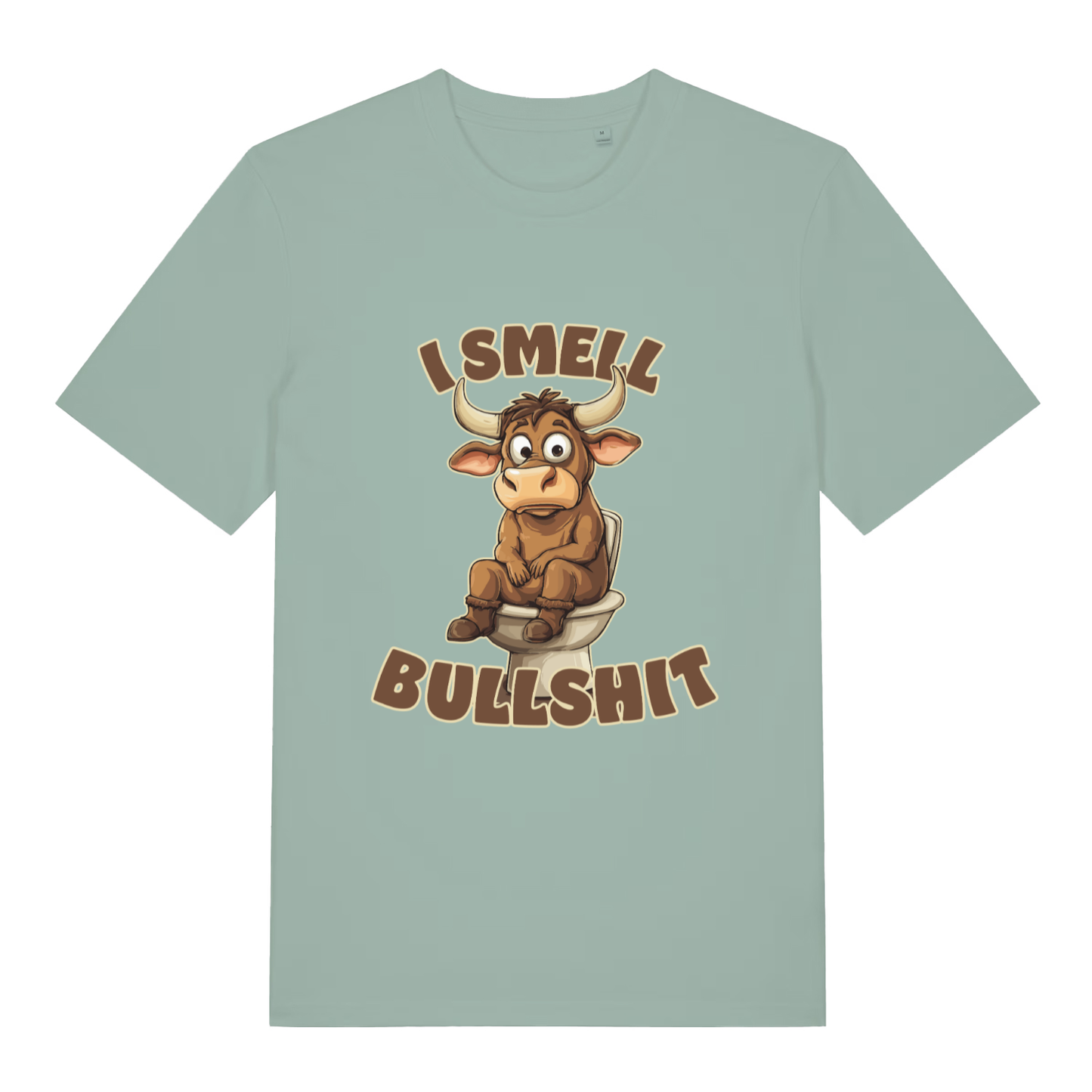 Green I Smell Bullshit funny animal t-shirt featuring cheeky bull graphic  