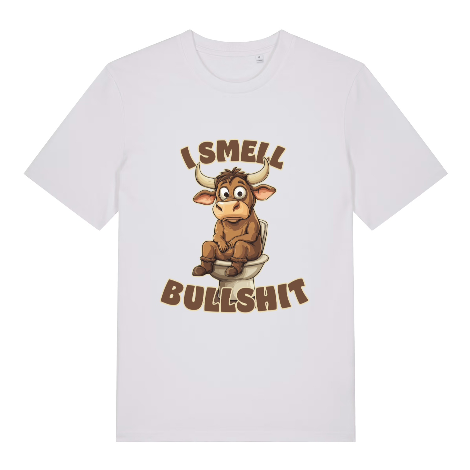 White I Smell Bullshit funny animal t-shirt with classic bull toilet print  