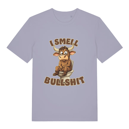 Lavender I Smell Bullshit funny animal t-shirt showing witty bull graphic  