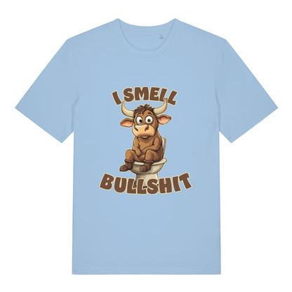 Light blue I Smell Bullshit funny animal t-shirt with bold toilet humour design  