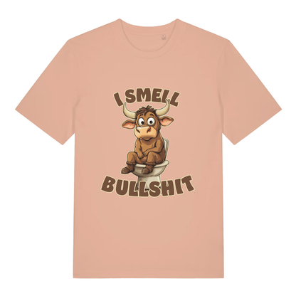 Peach I Smell Bullshit funny animal t-shirt featuring farmyard banter print  