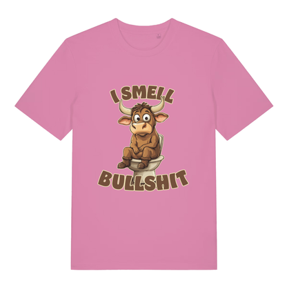 Pink I Smell Bullshit funny animal t-shirt with witty bull graphic  