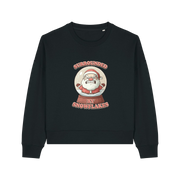 black christmas sweater with the graphic of santa inside a snowglobe and the slogan 'surrounded by snowflakes'