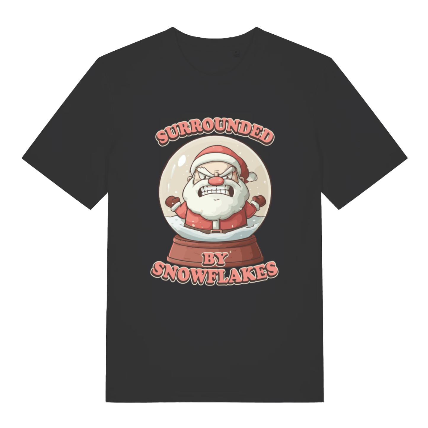 Black Surrounded By Snowflakes funny Christmas t-shirt with angry Santa snow globe design  