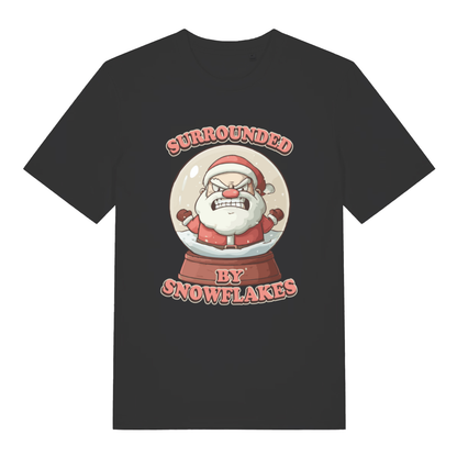 Black Surrounded By Snowflakes funny Christmas t-shirt with angry Santa snow globe design  