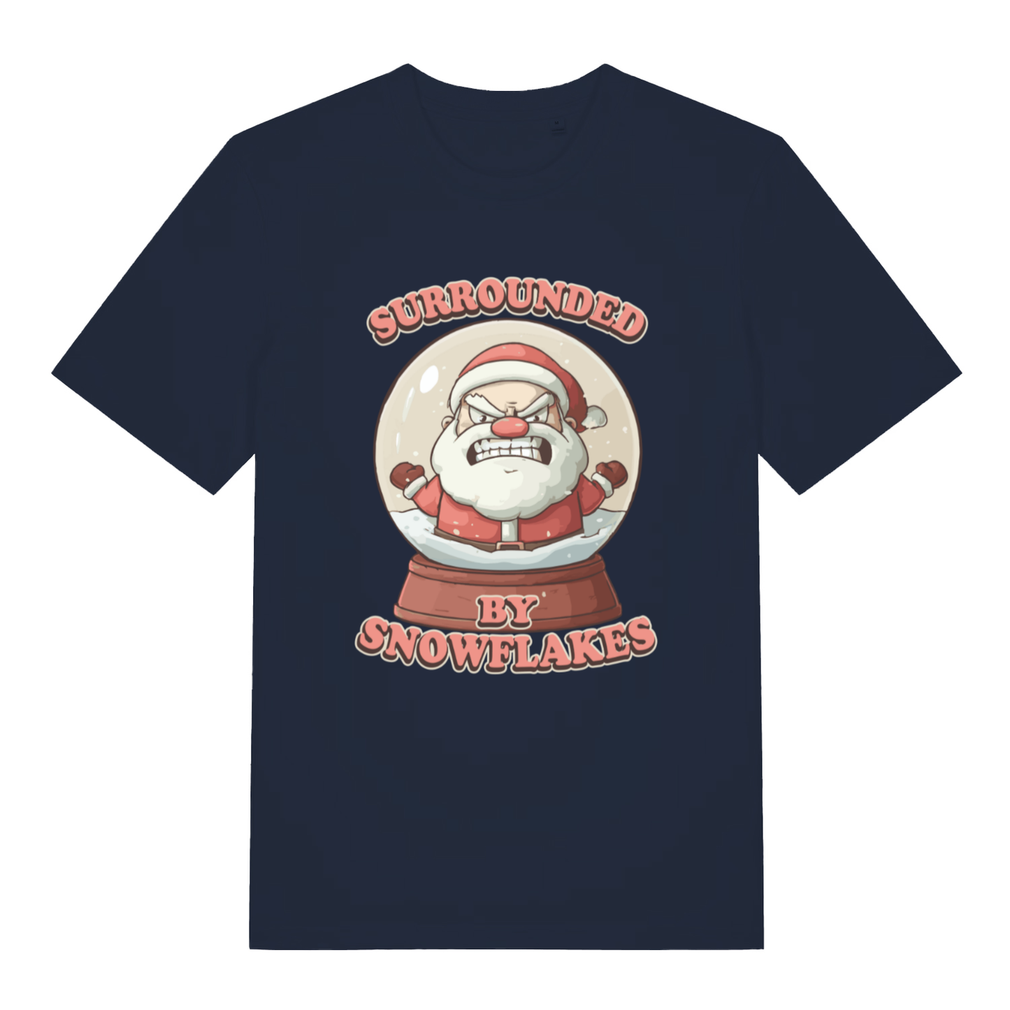 Navy Surrounded By Snowflakes funny Christmas t-shirt with classic snow globe print  