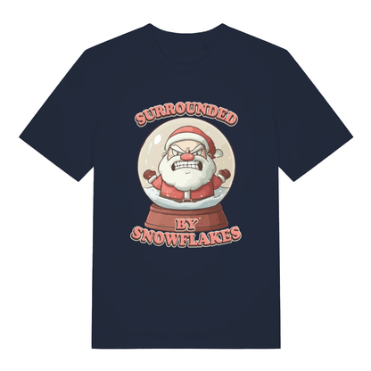 Navy Surrounded By Snowflakes funny Christmas t-shirt with classic snow globe print  