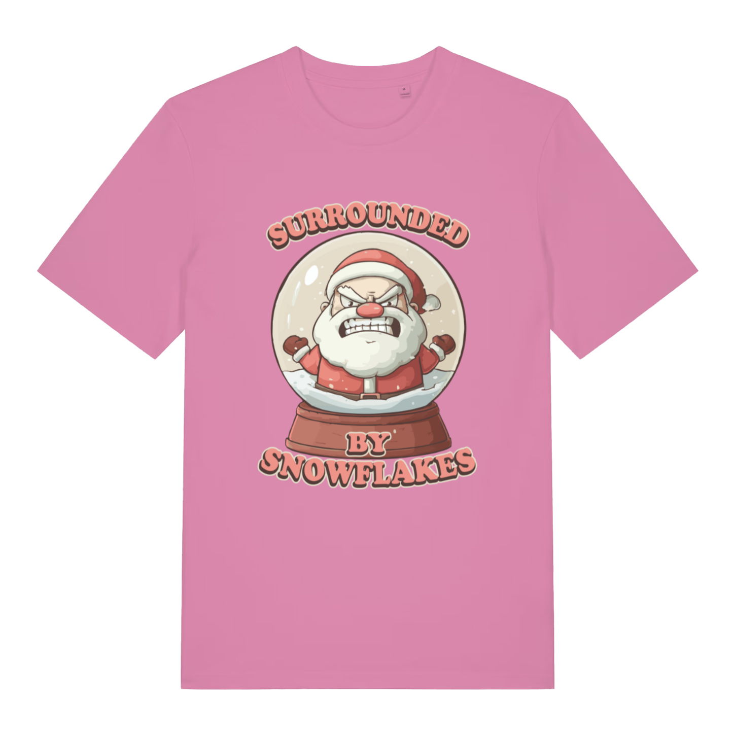 Pink Surrounded By Snowflakes funny Christmas t-shirt showing witty festive Santa design  