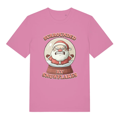 Pink Surrounded By Snowflakes funny Christmas t-shirt showing witty festive Santa design  