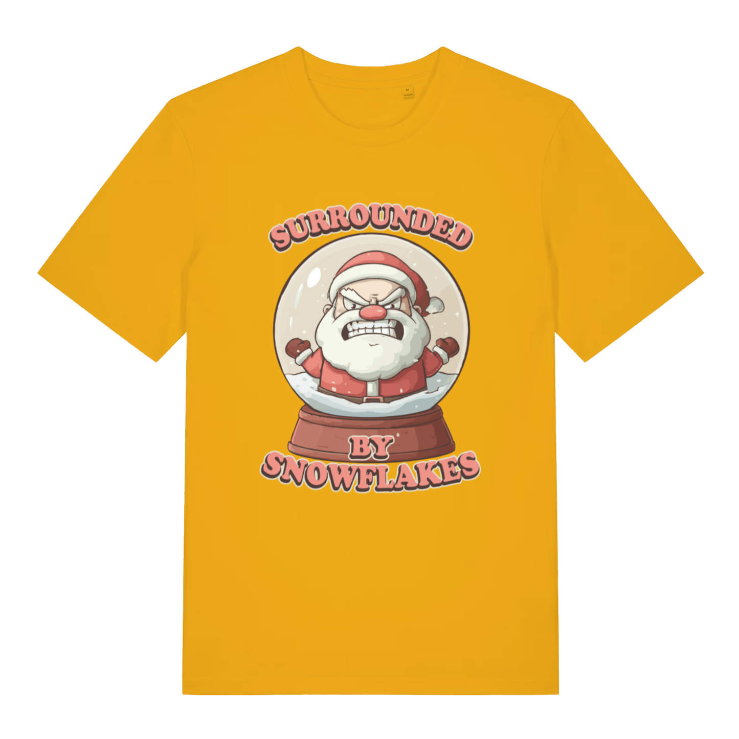 Yellow Surrounded By Snowflakes funny Christmas t-shirt featuring ultimate offensive Santa print  