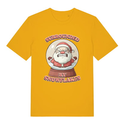 Yellow Surrounded By Snowflakes funny Christmas t-shirt featuring ultimate offensive Santa print  