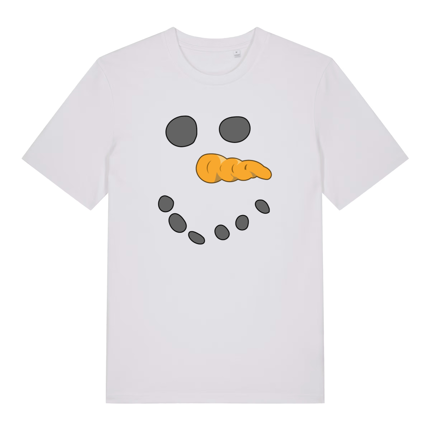 White Snowman Face funny Christmas t-shirt with minimalist carrot nose and dotted smile design  